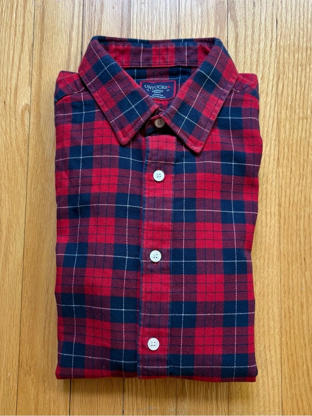 UNTUCKit Men’s Long Sleeve Flannel Shirt Slim Fit Medium Navy Blue Red Plaid